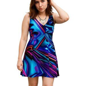 Neon Berry Dream 80s Synthwave Strawberry Pattern Thalia Asymmetrical Hem Dress